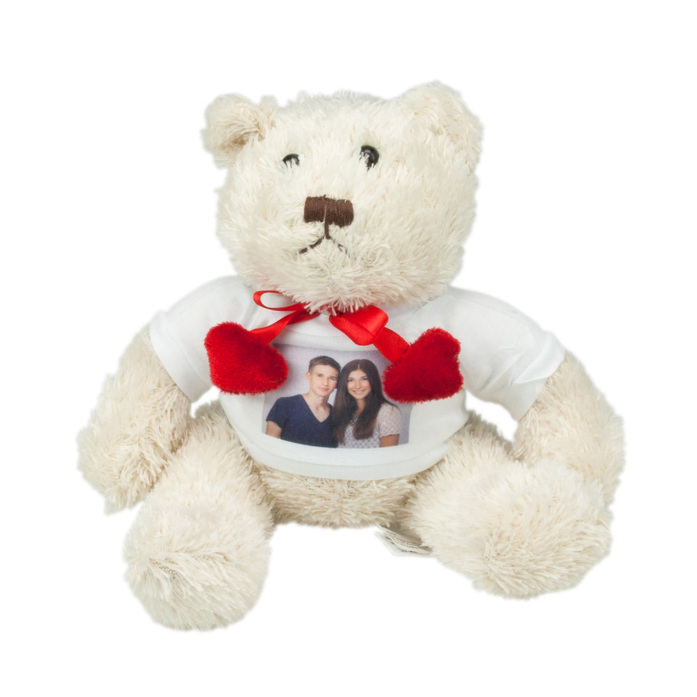 Stofftier - weißer Teddy mit Foto Stofftier - weißer Teddy mit Foto