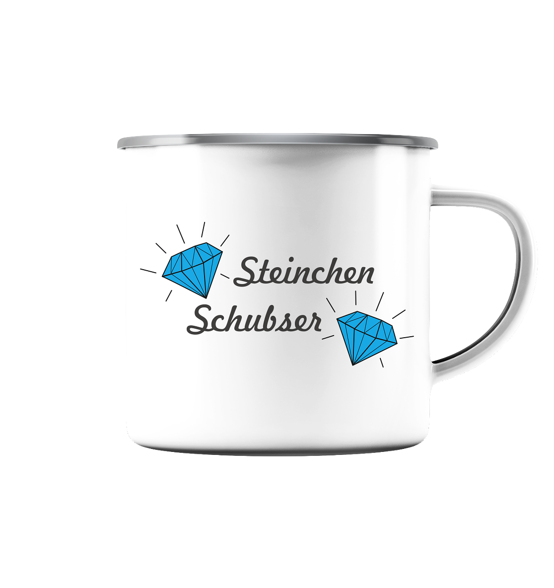 Steinchen Schubser - Emaille Tasse (Silber)