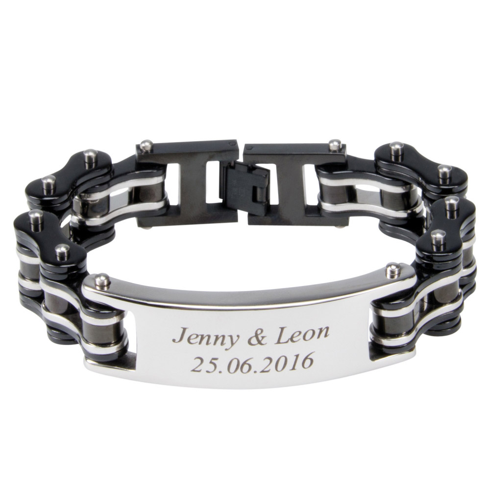 Gravur Armband Biker-Kette Herren schwarz-silber Gravur Armband Biker-Kette Herren schwarz-silber