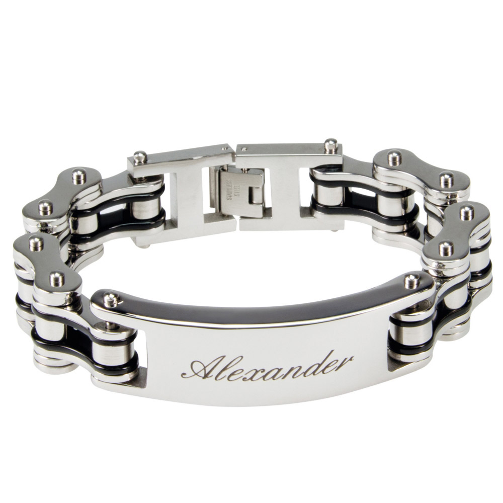 Gravur Armband Biker-Kette Herren silber-schwarz Gravur Armband Biker-Kette Herren silber-schwarz