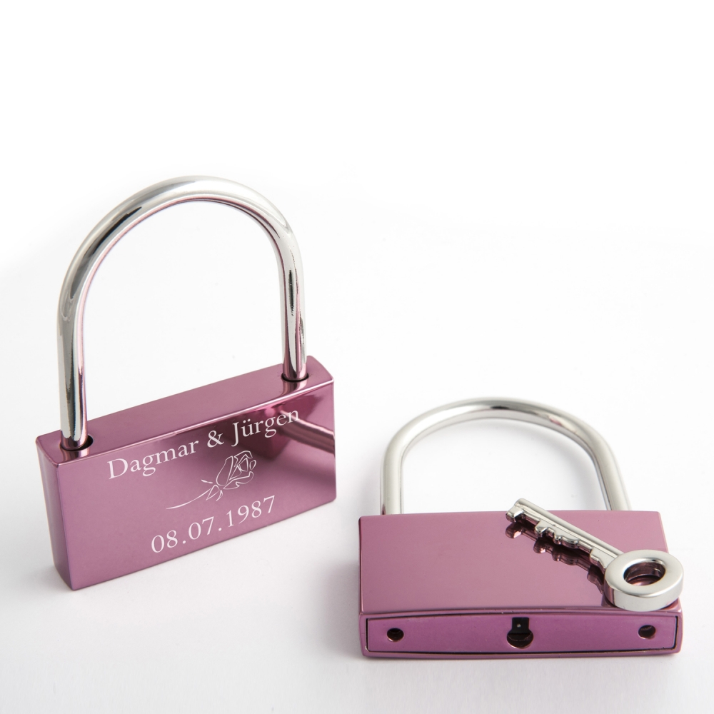 Liebesschloss L graviert - pink