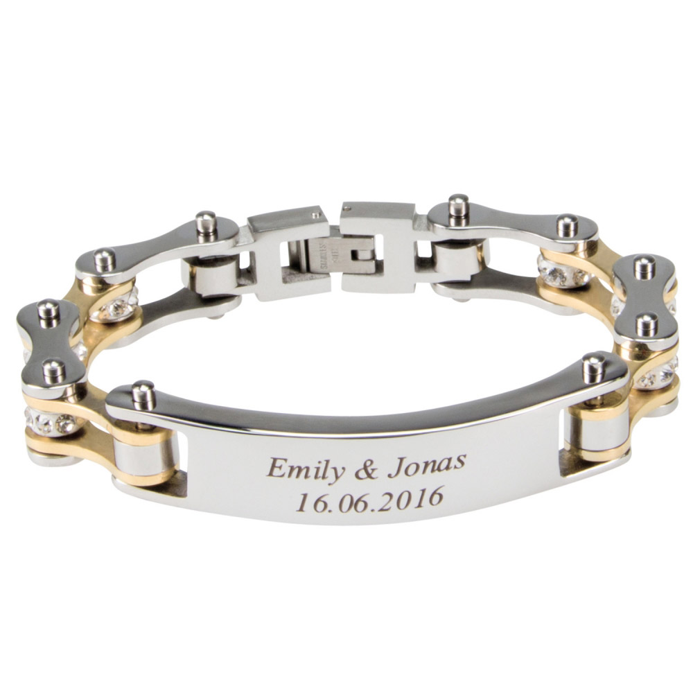 Gravur Armband Biker-Kette Damen gold-silber Gravur Armband Biker-Kette Damen gold-silber