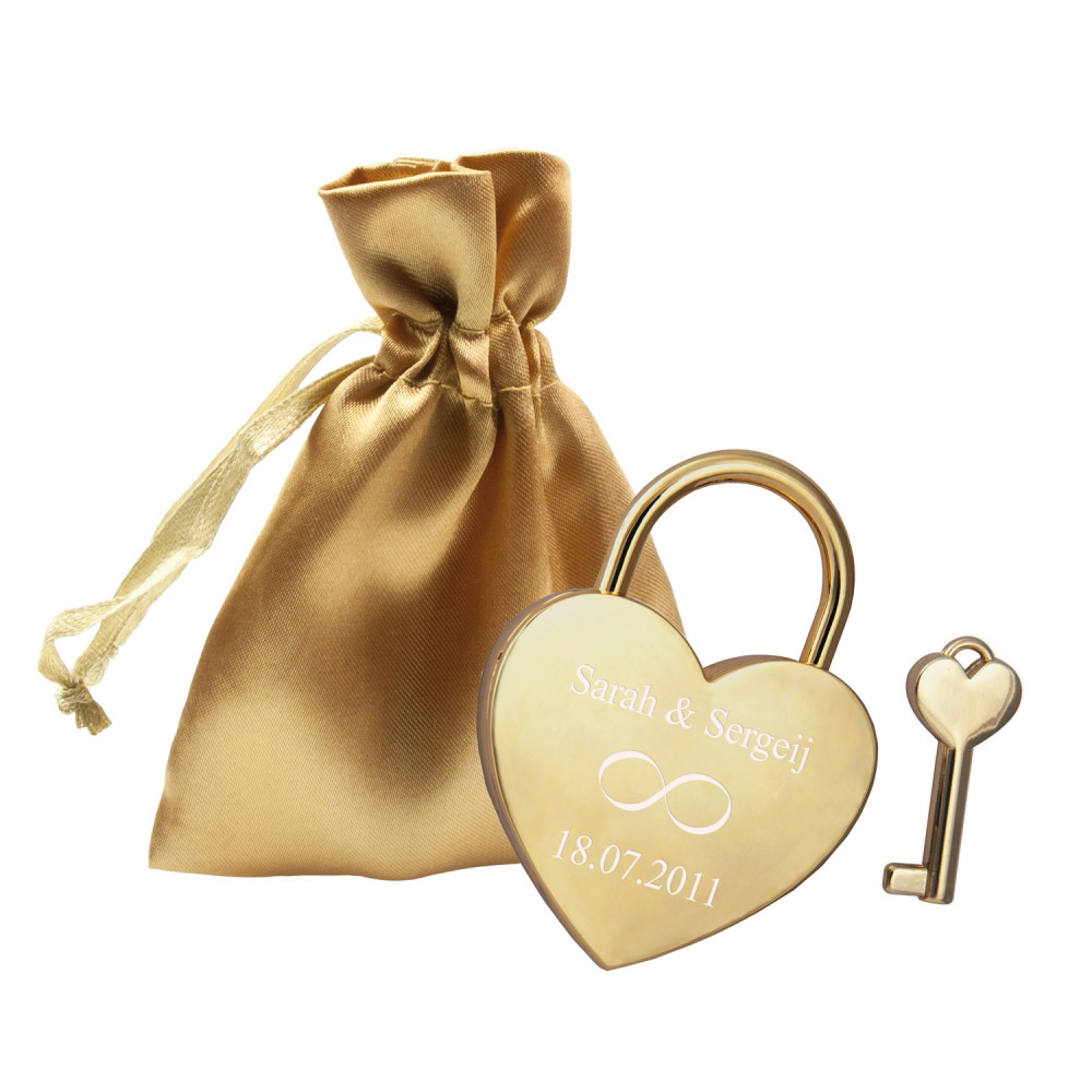 Liebesschloss graviert - Herz gold Liebesschloss graviert - Herz gold