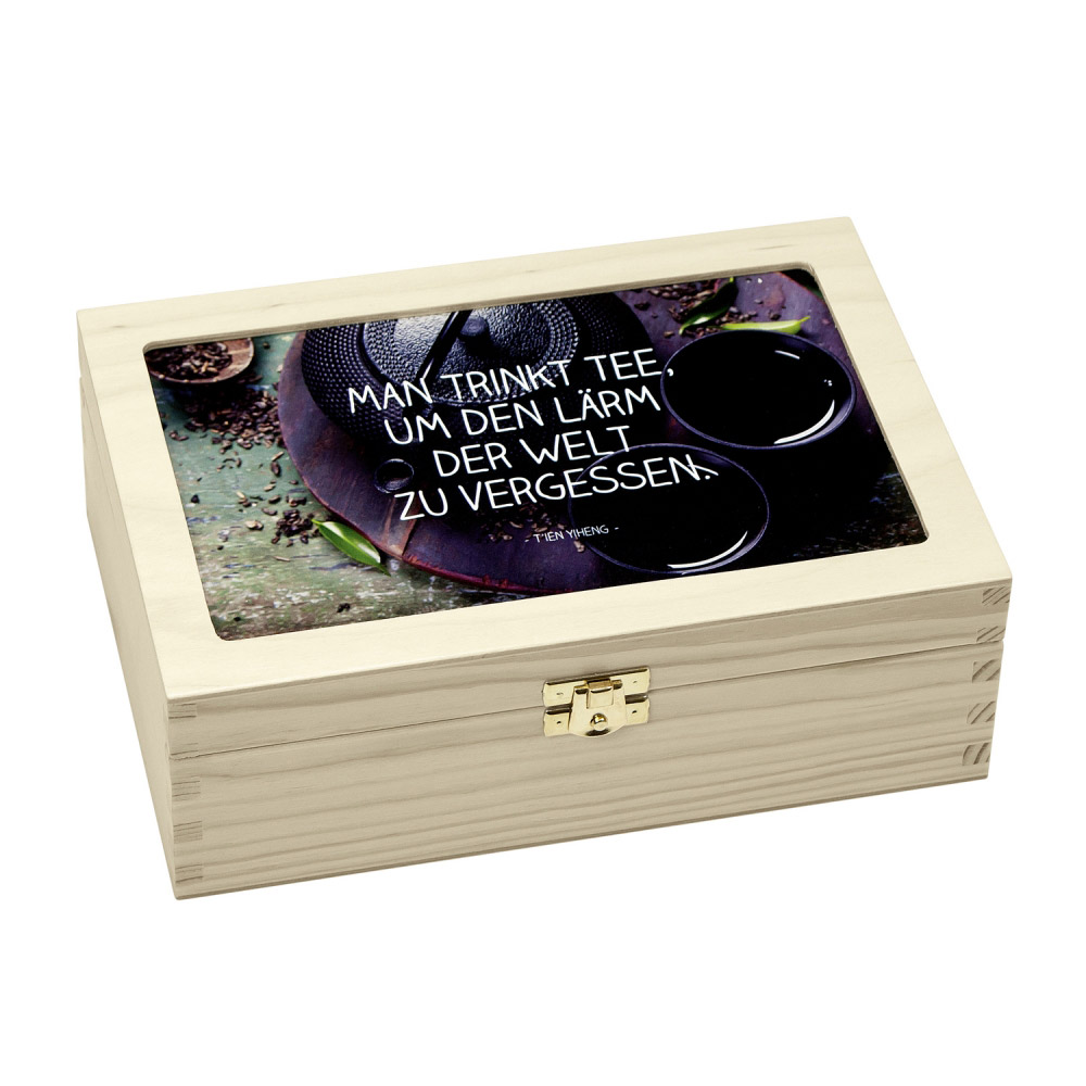 Teabox "Man trinkt Tee..." - Tassen/Kanne dunkel Teabox "Man trinkt Tee..." - Tassen/Kanne dunkel